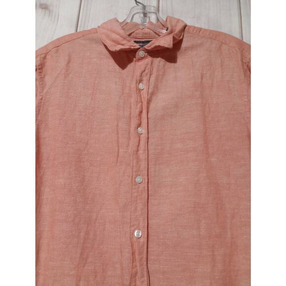 Perry Ellis Shirt Men's Medium Orange Linen Blend Button up - Picture 3 of 7